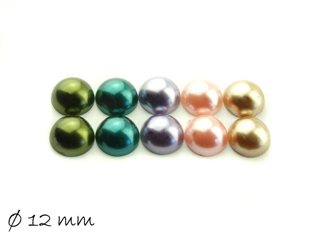 10 Stück runde Acryl Perlmutt Cabochons, 12 mm Mix Set 3