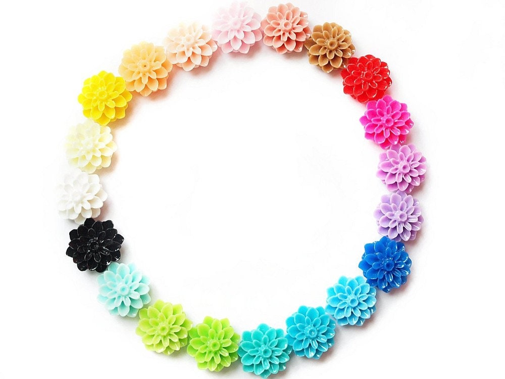 6 Stück Chrysanthemen Cabochons in gelb, Ø 15 mm