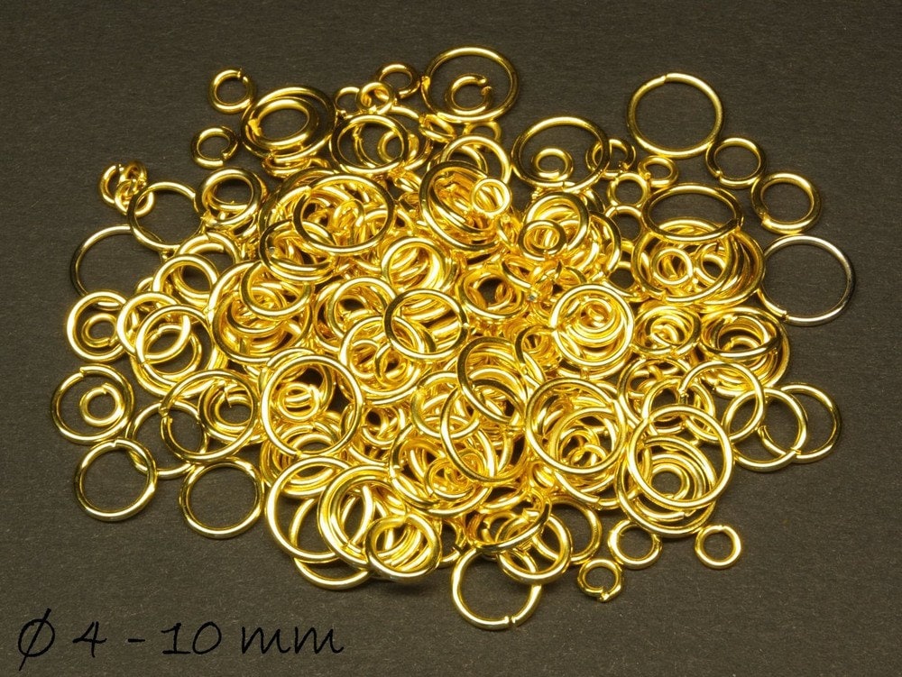 0,06EUR/g - 25 g Biegeringe (120 - 150 Stk.), gold 4 - 10 mm