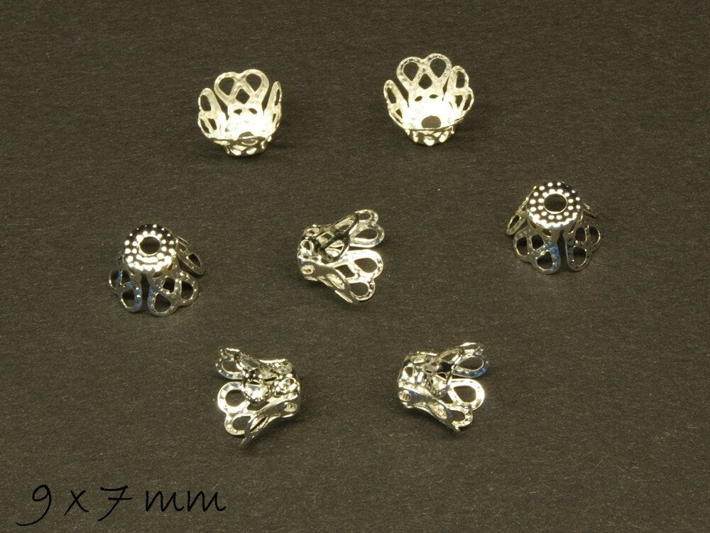 20 Stück Filigrane Perlenkappen, silber 9 x 7 mm