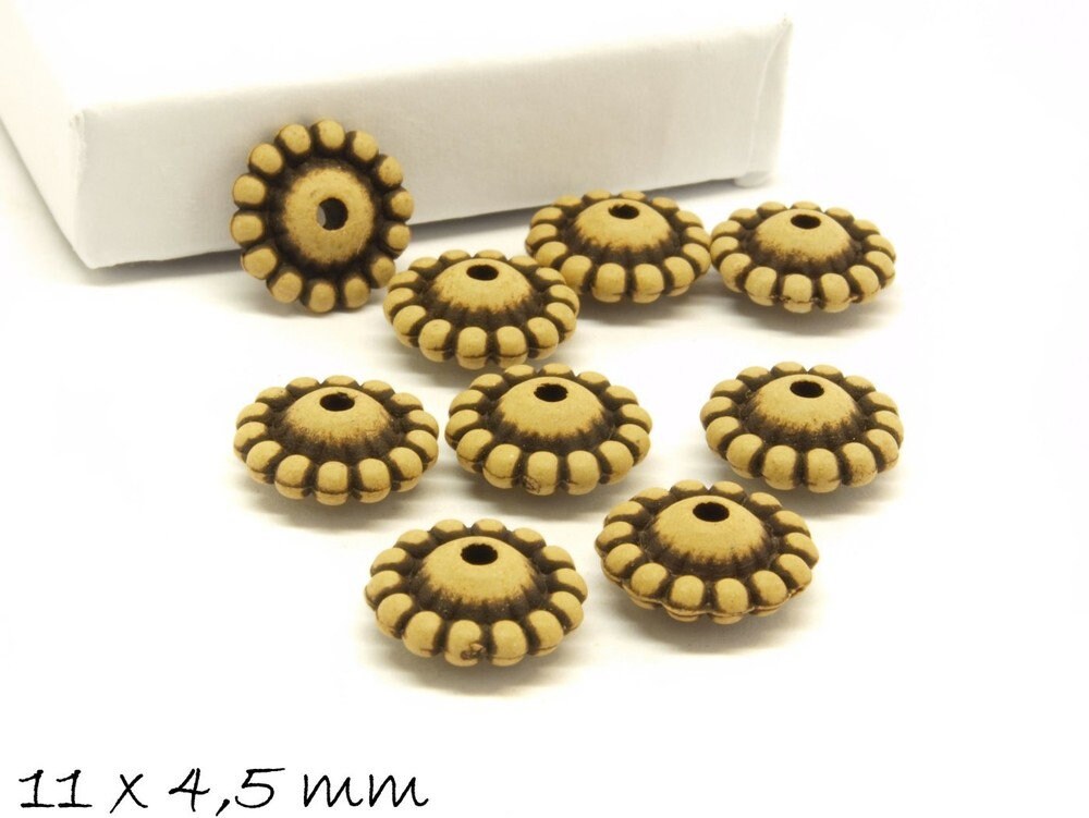 10 Stück Acryl Perlen Knochen Imitat, gemustert, 11 x 4,5 mm