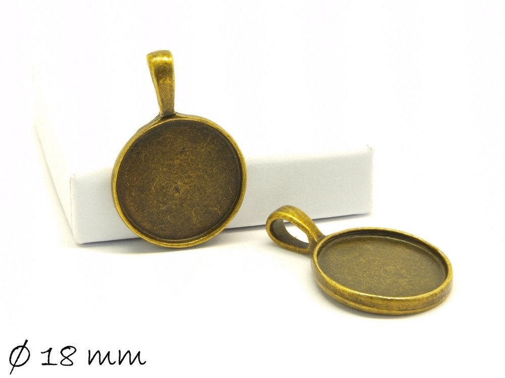 2 Stück Anhänger/Medaillon mit Cabochonfassung 18 mm, bronze
