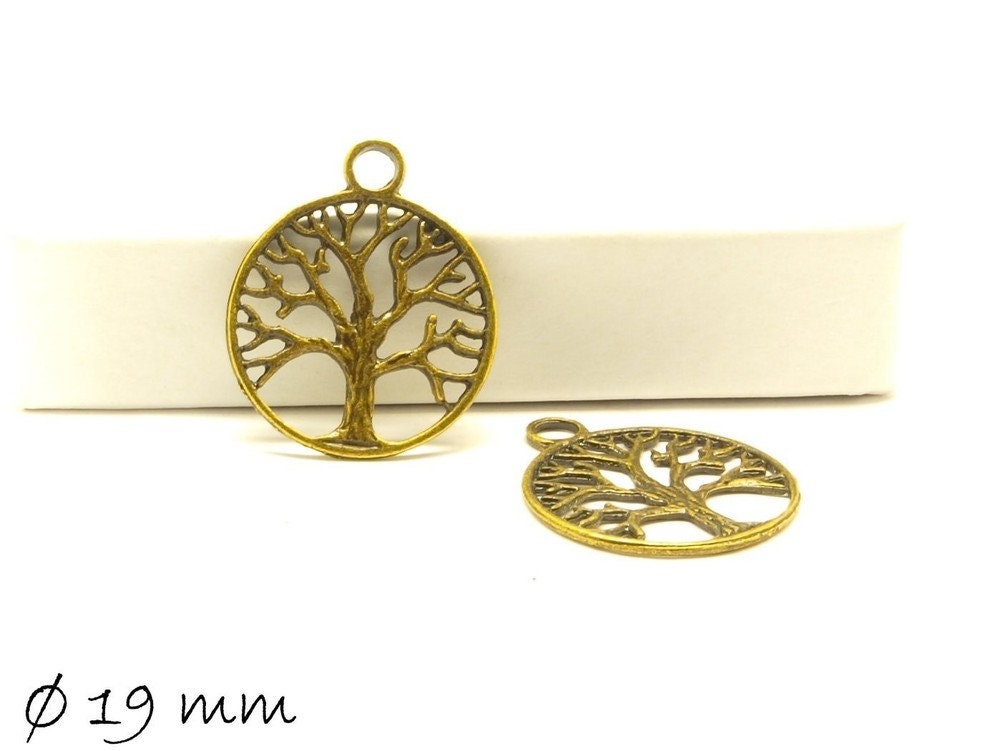 4 Stück Anhänger Bäume bronze, tree of life, Ø 19 mm