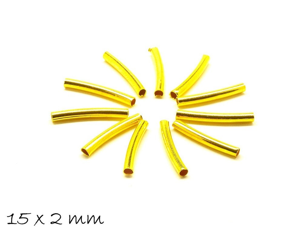 10 Stück Tube Perlen gebogene Röhrchen 15 mm gold