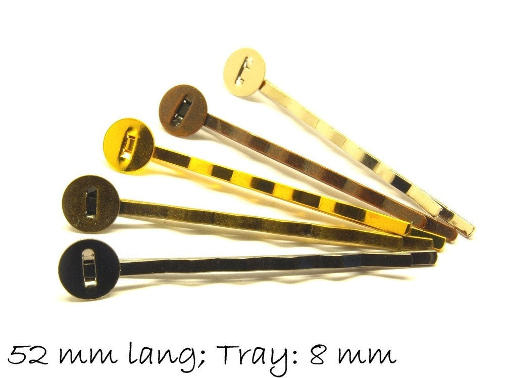 10 Stück Haarnadeln - Rohlinge mit Klebefläche, Mix Set, 52 mm