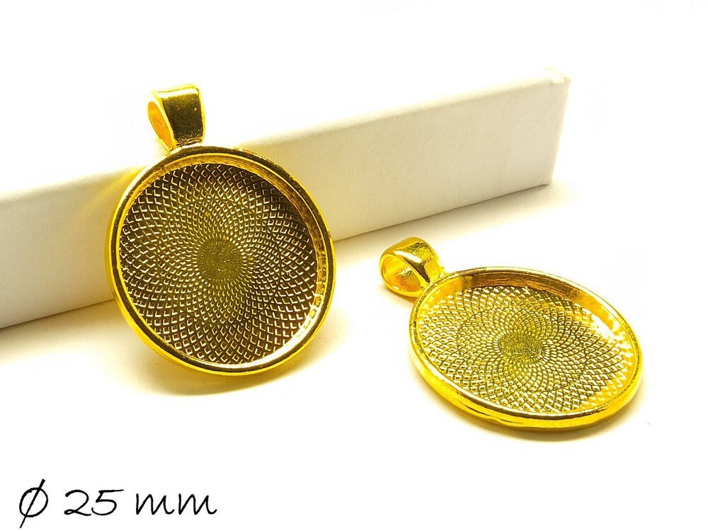 2 Stück Anhänger mit Cabochonfassung/Medaillon, 25 mm, gold
