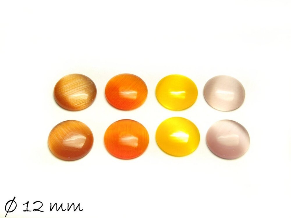 8 Stück runde Cateye Glas Cabochons 12 mm, Mix 1