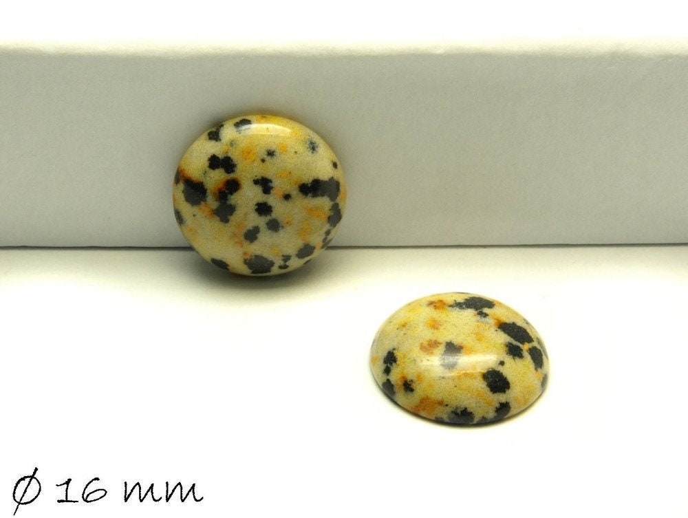 2 Stück Cabochons, Dalmatiner Jaspis (Jasper), 16 mm, schwarz-weiß