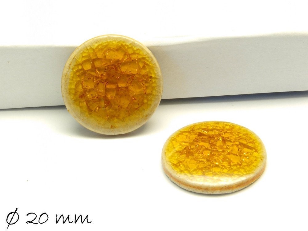 2 Stück gecrackelte Porzellan Cabochons Ø 20 mm gelb