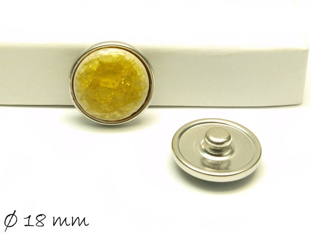 1 Stück Druckknopf m. Porzellan Cabochon 18 mm gelb