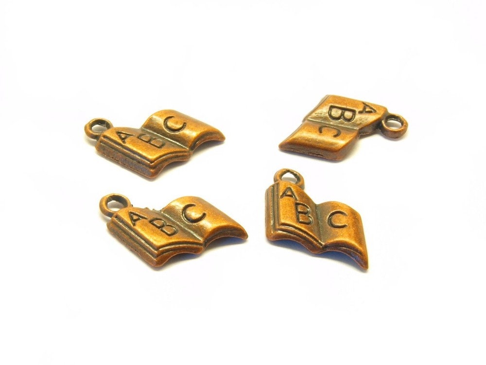 4 Stück Anhänger Buch kupfer vintage 10 x 10 mm