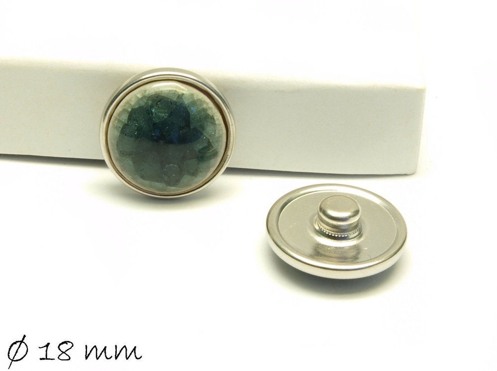 1 Stück Druckknopf m. Porzellan Cabochon 18 mm in grün