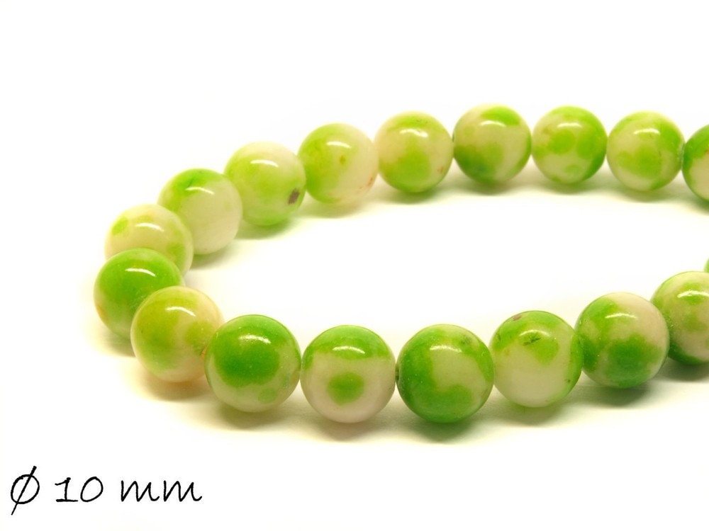 10 Stück Edelstein Jadeperlen, grün weiß 10 mm