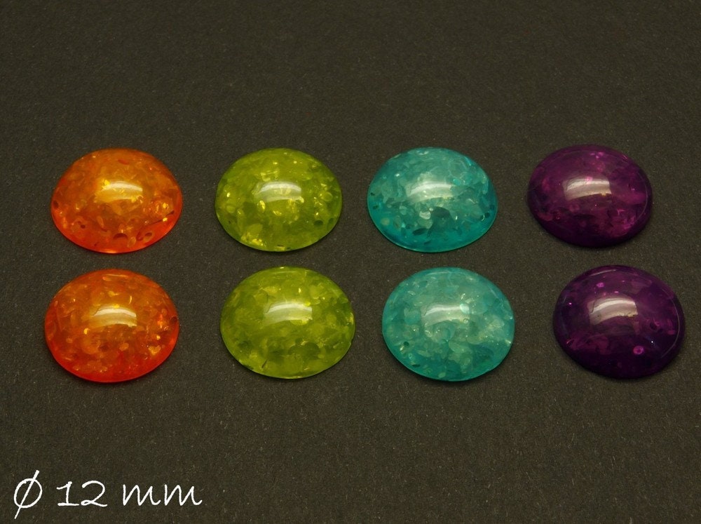 8 Stück runde Resin Cabochons gecrackelt 12 mm Mix 1