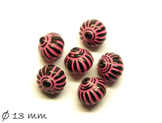 10 Stück Acryl Perlen rund antik, schwarz,  rosa 13 mm