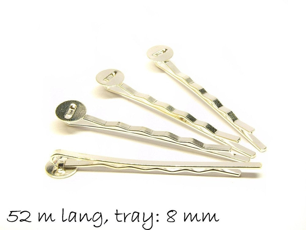 4 Stück Haarnadeln - Rohlinge mit Klebefläche, silber, 52 mm