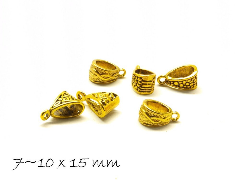 6 Stück Anhängerschlaufen, antik gold Mix 7~10x15mm
