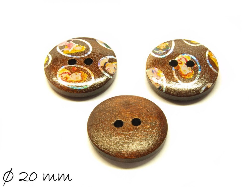 4 Stück Knöpfe Holz bedruckt Muster Blume Ø 20 mm 4