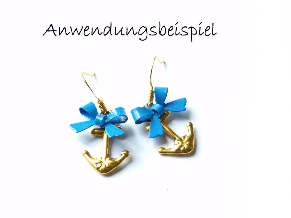 4 Stück Schleife Anhänger Messing blau 10 x 15 mm
