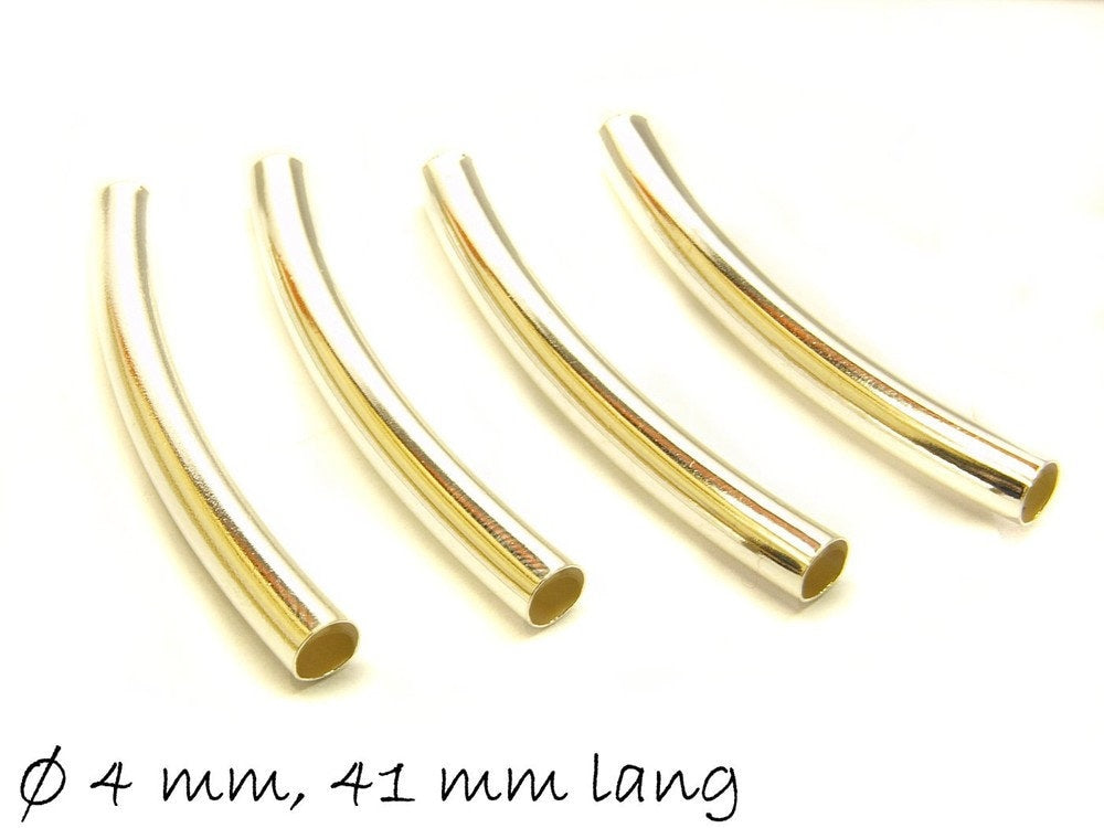 10 Stück Tube Perlen gebogene Röhrchen 41 mm silber