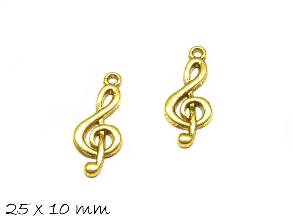 6 Stück Anhänger Notenschlüssel, gold, 25 x 10 mm