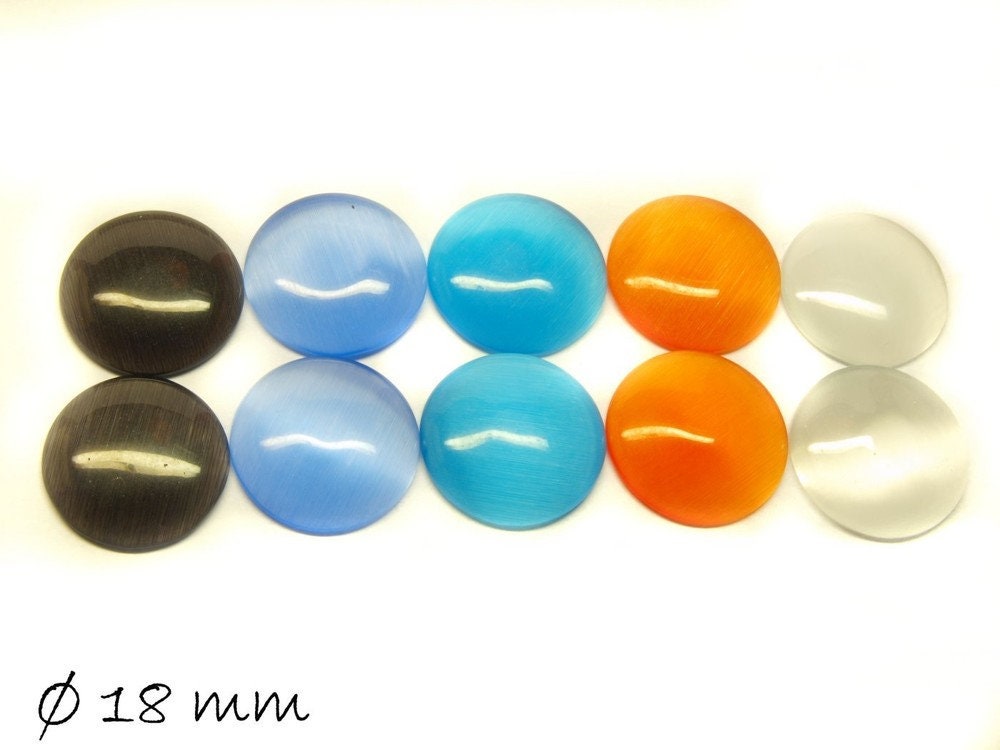 10 Stück runde Cateye Glas Cabochons 18 mm, Mix 1