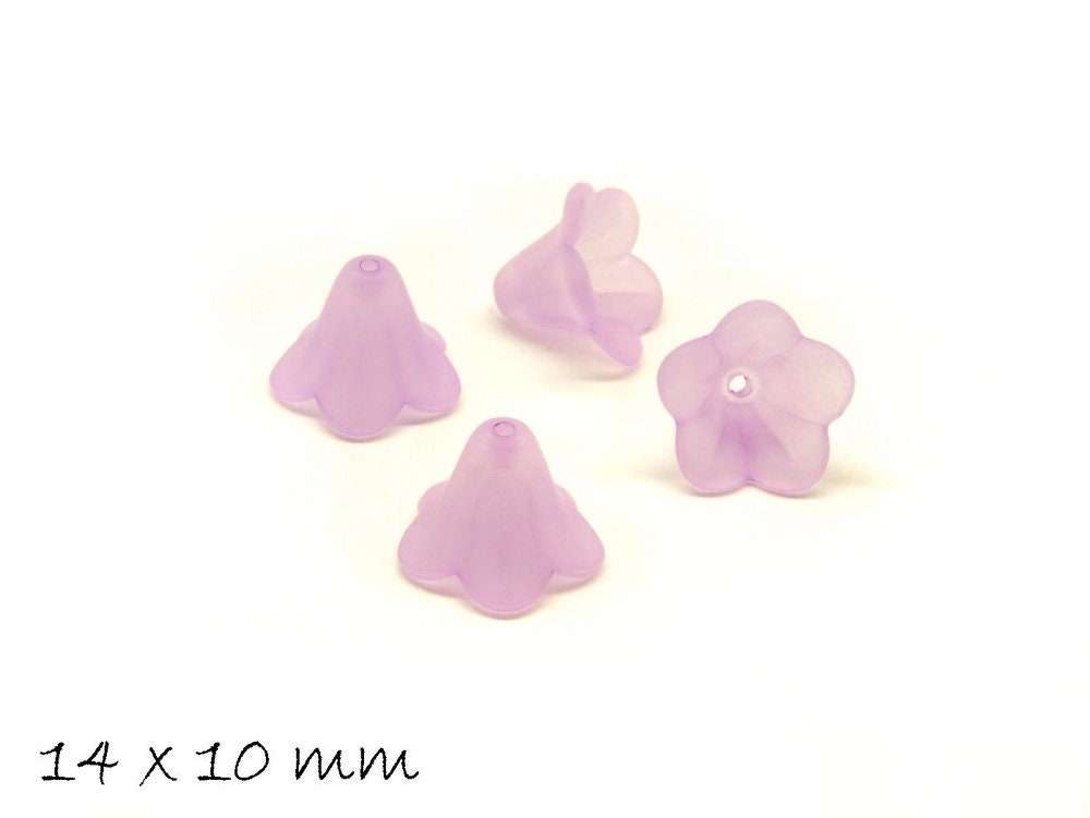 10 Stück gefrostete lucite Acryl Blüten, 14 x 10 mm, lila