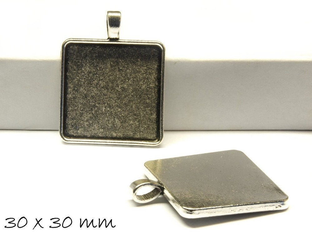 2 Stück Anhänger mit Cabochonfassung 30 x 30 mm, altsilber