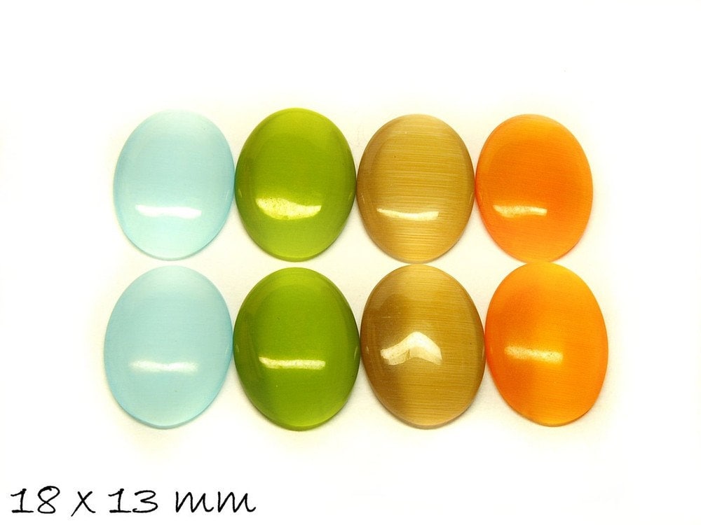 8 Stück ovale Cateye Glas Cabochons 18 x 13 mm, Mix 1