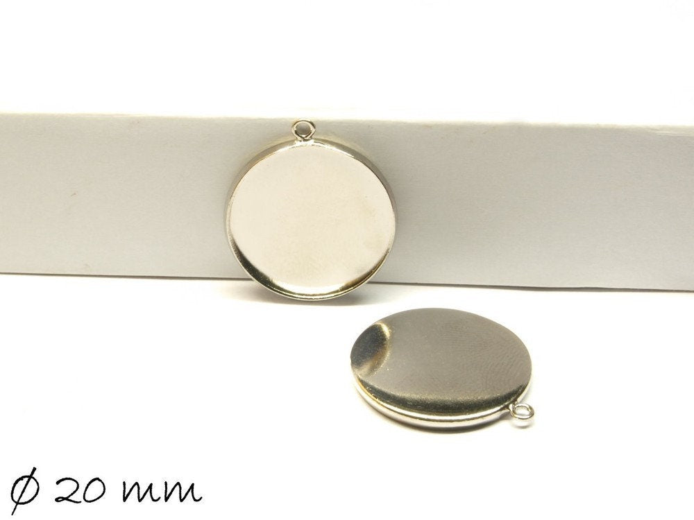 2 Stück Anhänger mit Fassungen für Cabochons/Medaillon, Ø 20 mm, silber