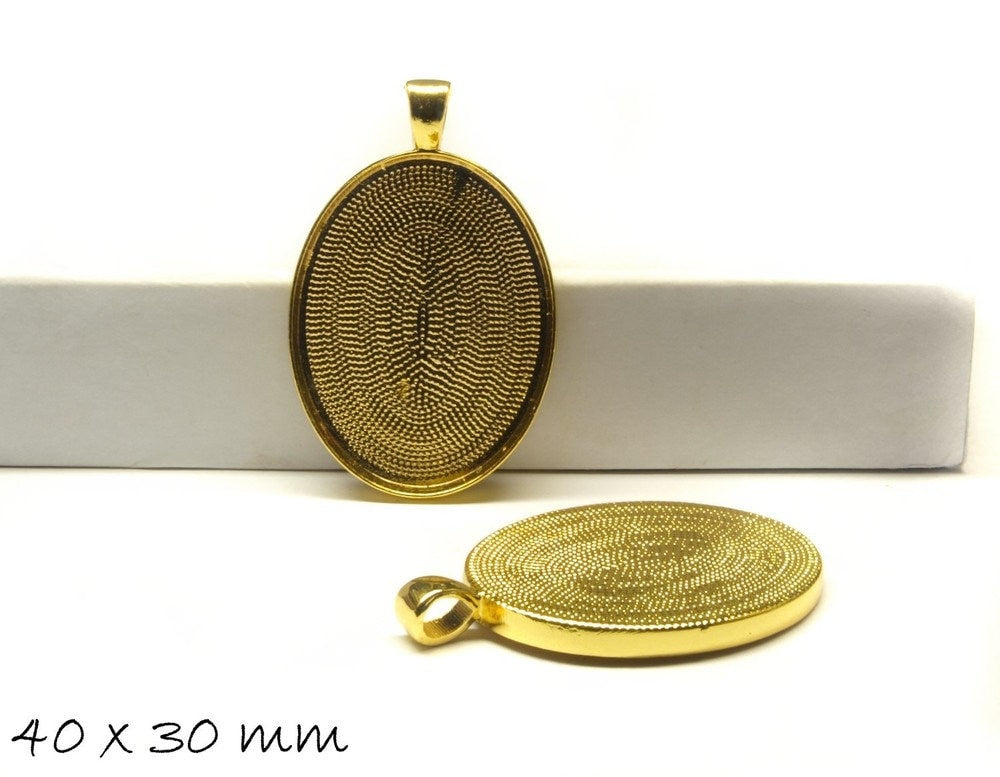 2 Stück Anhänger mit Cabochonfassung/Medaillon, 40 x 30 mm, gold
