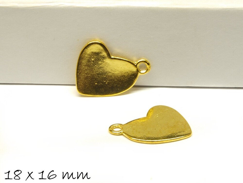 10 Stück Anhänger Stempel Herz gold Rohling 18 x 16 mm