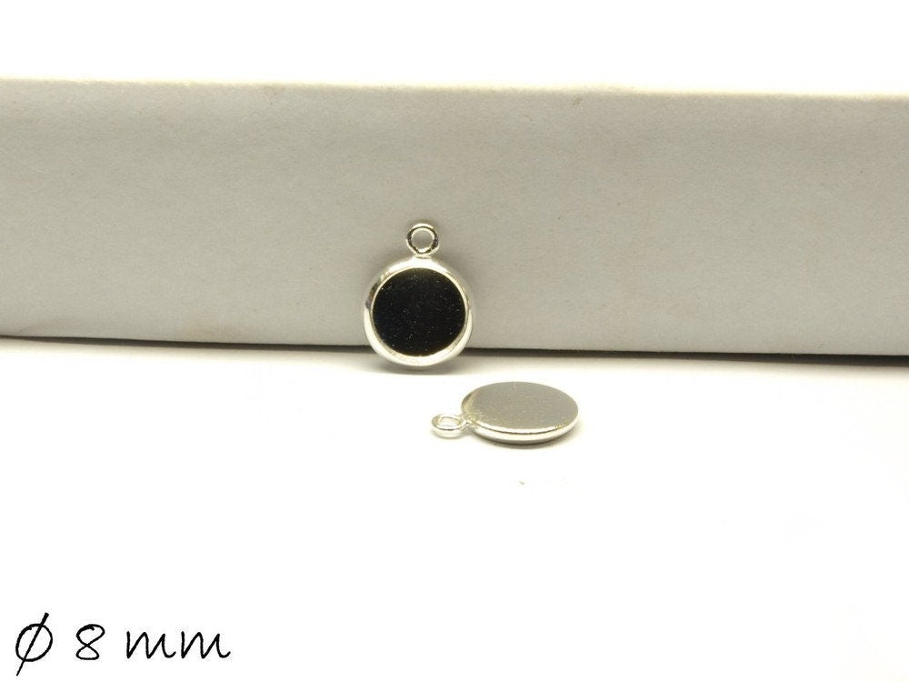 5 Stück Anhänger mit Cabochonfassung/Medaillon 8 mm, silber