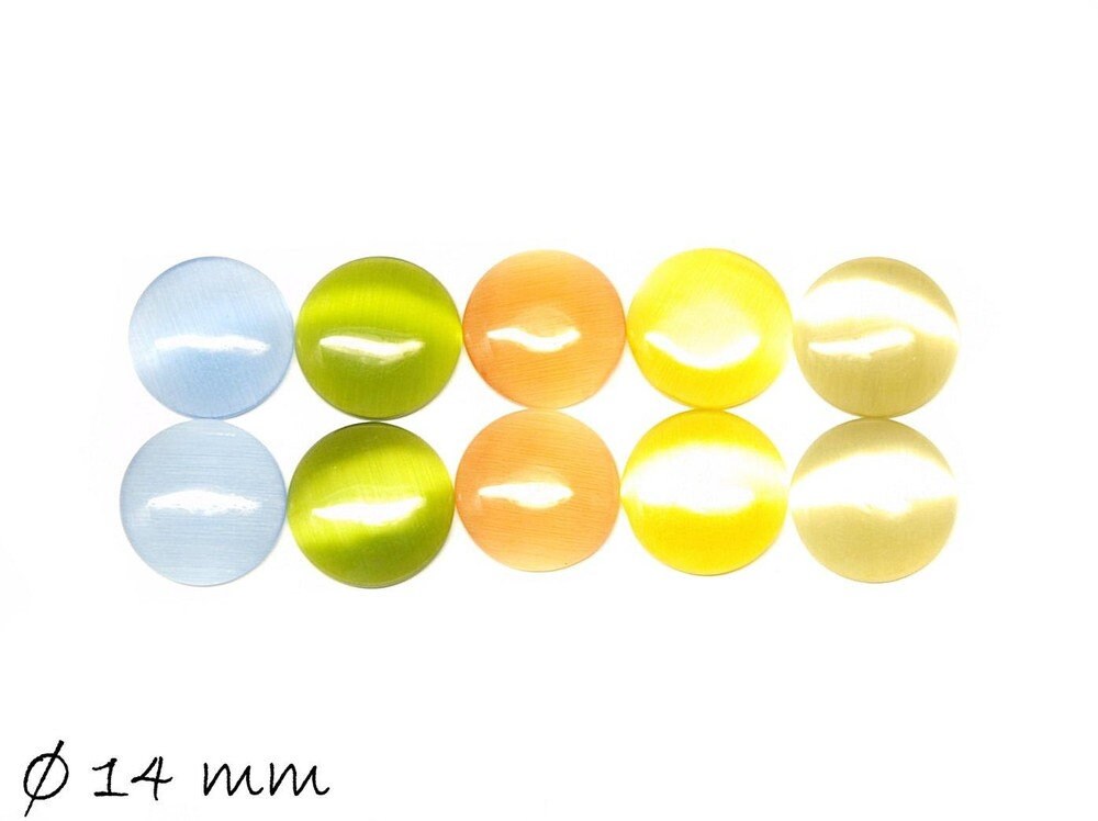 10 Stück runde Cateye Glas Cabochons 14 mm, Mix