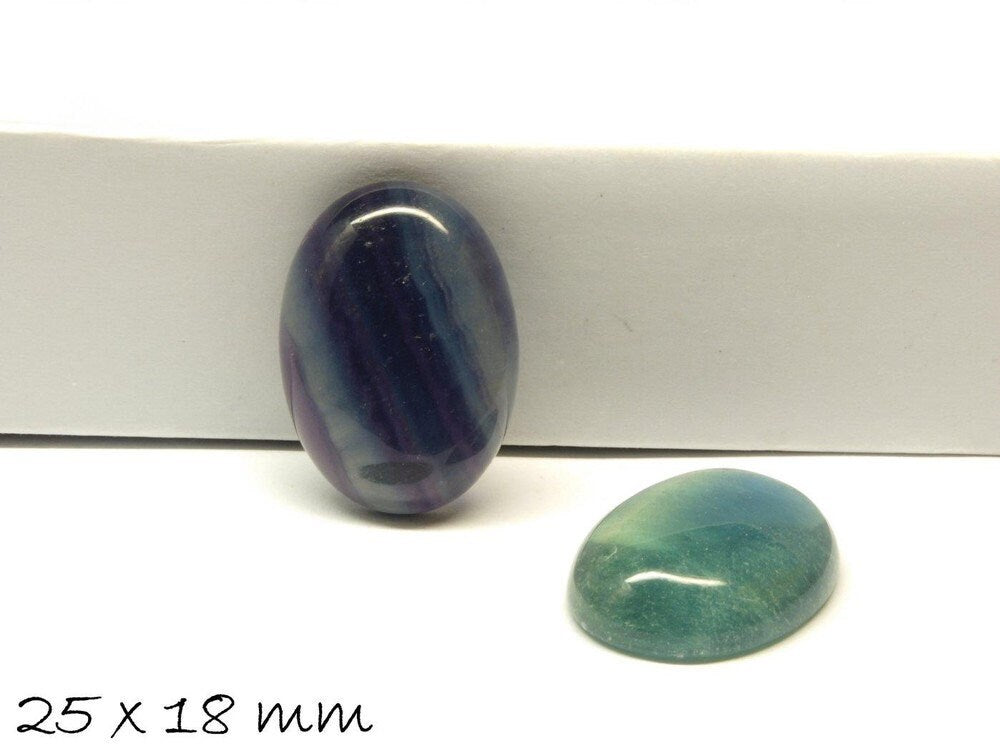 1 Stück ovaler Edelstein Cabochon, Regenbogen-Fluorit, 25 x 18 mm