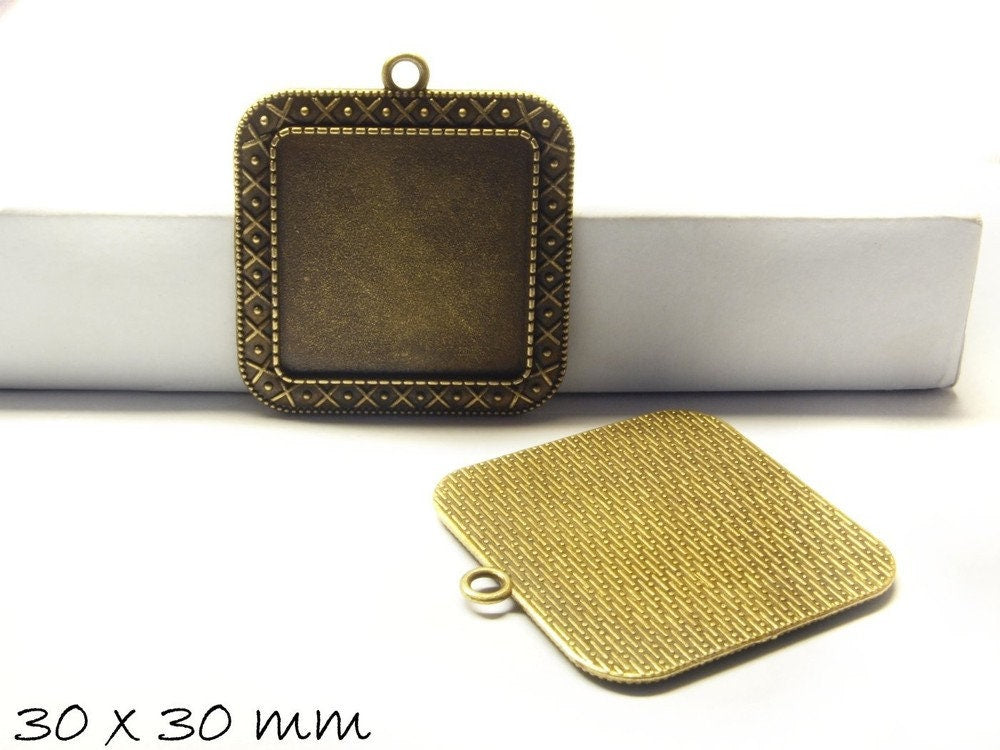 2 Stück Anhänger mit Cabochonfassung 30 x 30 mm, bronze