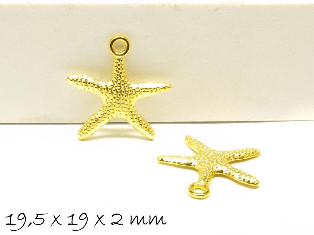 4 Stück Anhänger Seestern in gold, 19,5 x 19 mm