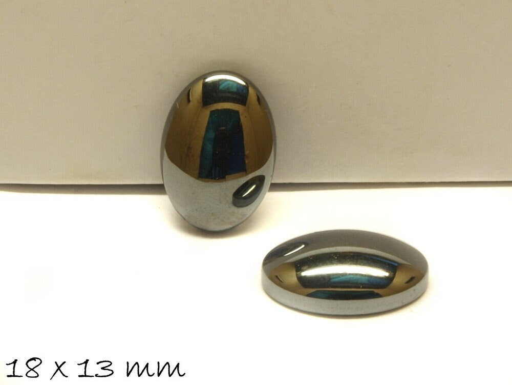 2 Stück Edelstein Cabochons Hämatit, 18 x 13 mm, schwarz glänzend