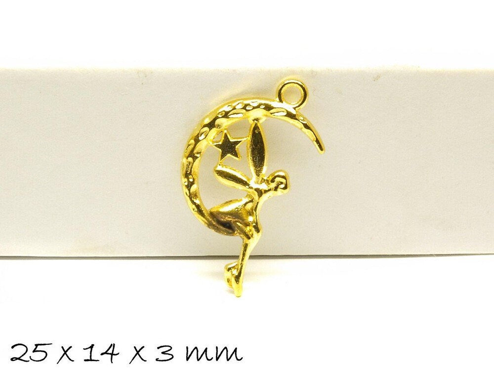 4 Stück Anhänger Fee in Mondsichel in gold, 25 x 14 mm