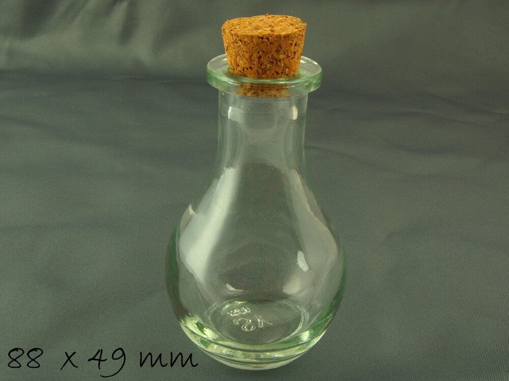 1 Stück Große Glasflasche m. Korken 88 x 49 mm