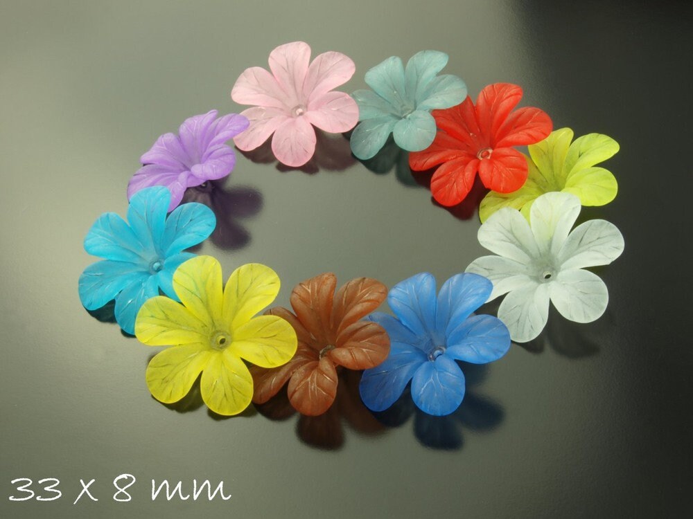 10 Stück gefrostete lucite Acrylblüten, 33 x 8 mm, Mix, Set