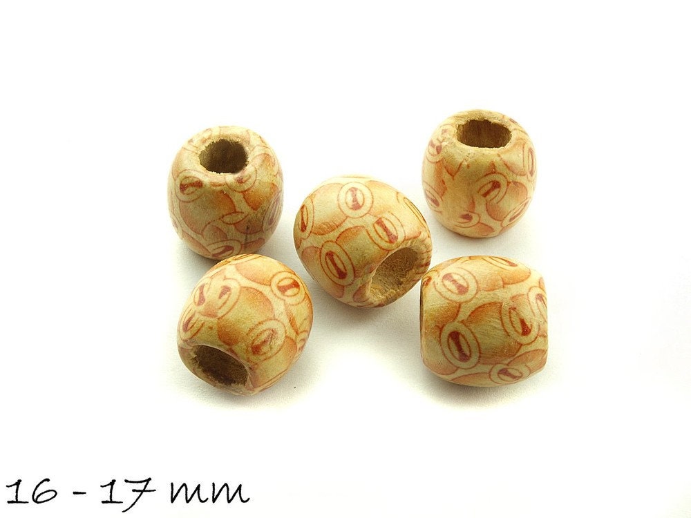 5 Stück gemusterte Ethno-Holzperlen, 16 x 17 mm, Variante 3