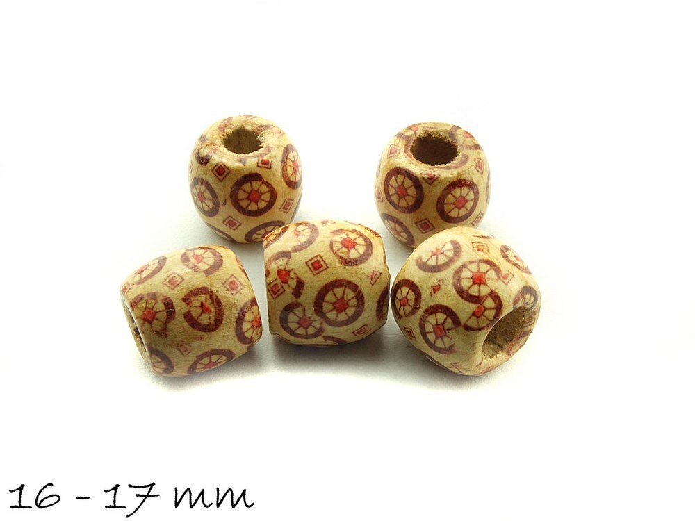 5 Stück gemusterte Ethno-Holzperlen, 16 x 17 mm, Variante 7