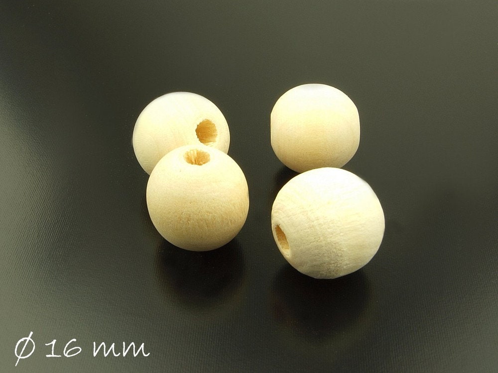 10 Stück Holzperlen, natur, beige, Ø 16 mm