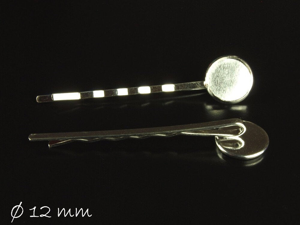 4 Stück Haarnadeln mit Cabochonfassung, silber, Ø 12 mm