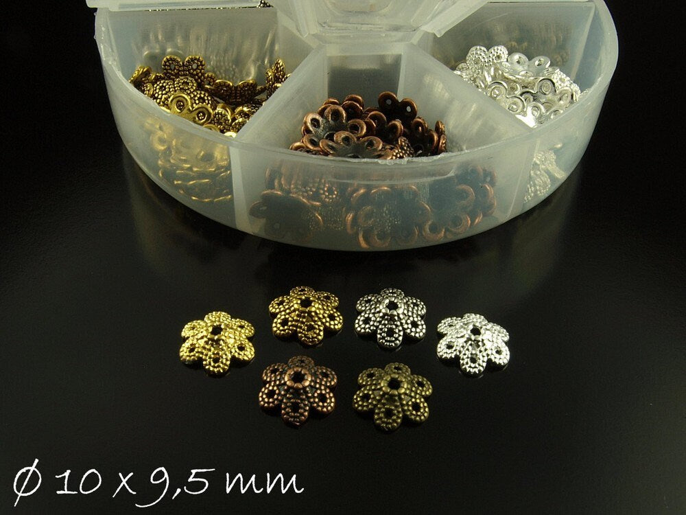 1 Box Perlenkappen Farbmix, Ø 10 x 9,5 mm