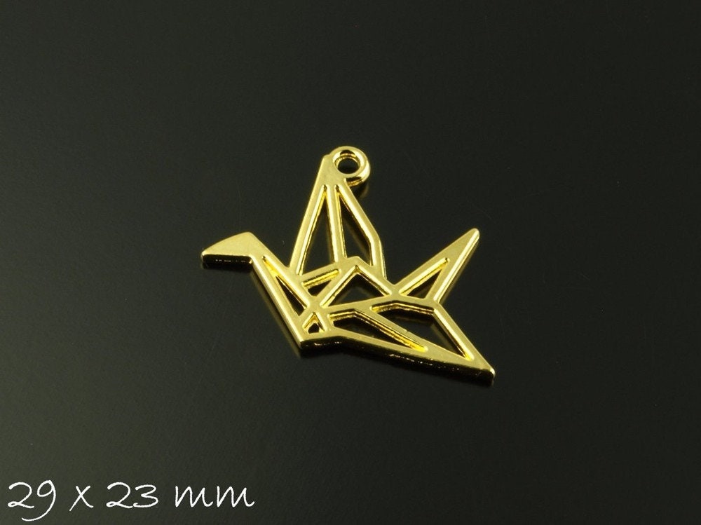 4 Stück Anhänger Origami Kranich in gold, 29 x 23 mm