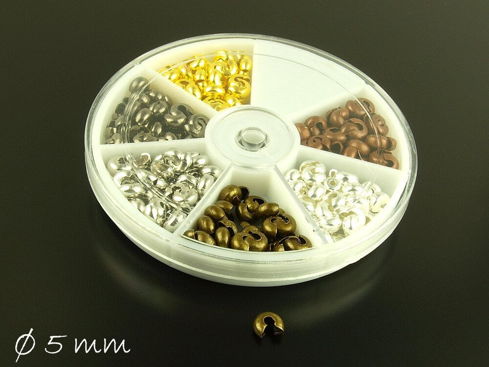 1 Box Quetschperlen (Crimp), 5 mm, Farbmix