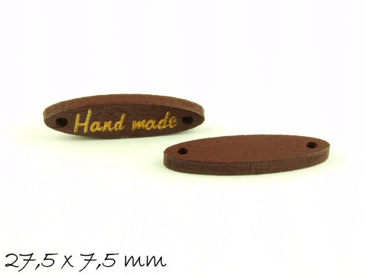 10 Stück Verbinder Holz, Hand Made, 27,5 x 7,5 mm