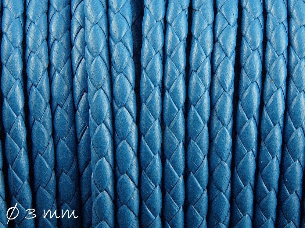 3,00EUR/m - 2 m Lederband geflochten blau, 3 mm, Echtleder